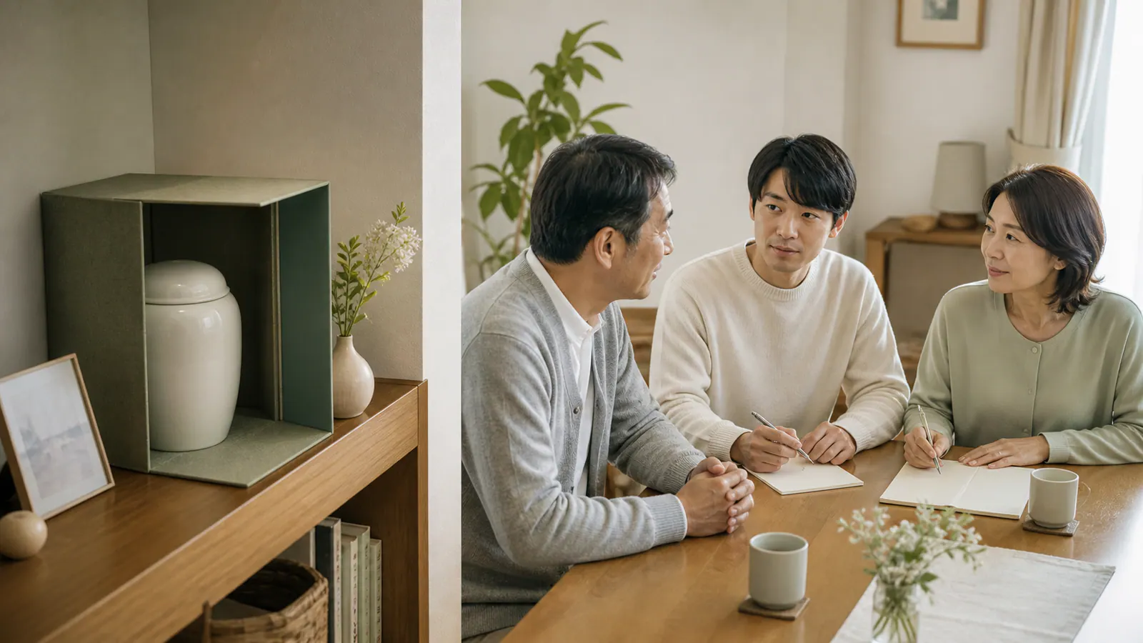 自宅で骨壺を安定して保管し納骨先を話し合う家族