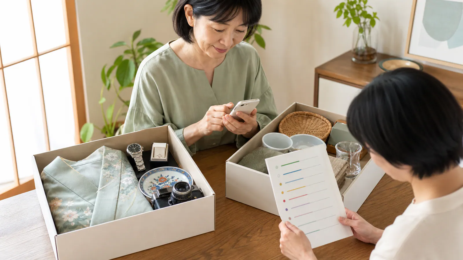 査定を相談する家財と処分方法を確認する家財を分けて出張買取を申し込む手元