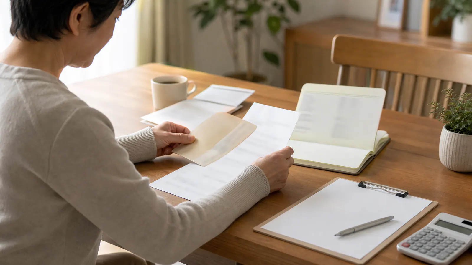 遺品整理後に請求書と契約一覧を確認する家族