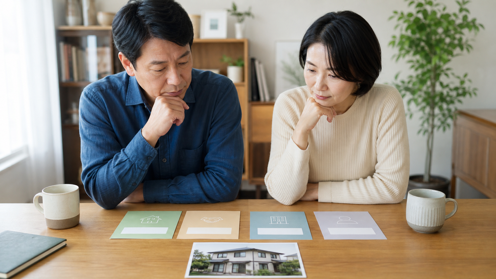 相続した実家の売却や賃貸などを家族で比較する場面