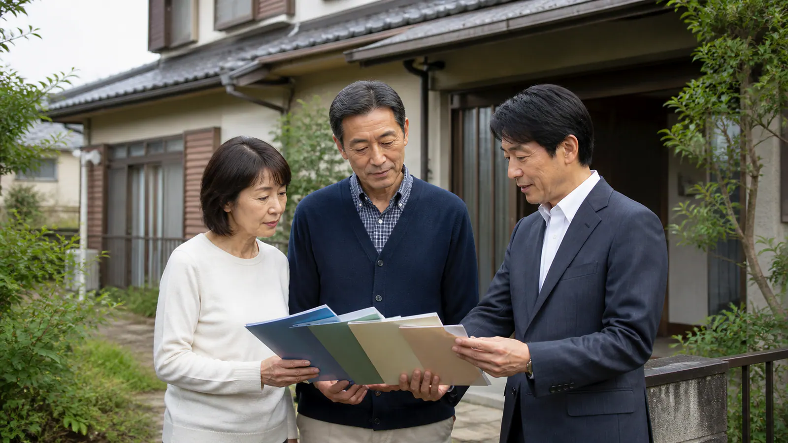売れない実家について値下げや買取などの選択肢を順に確認する家族