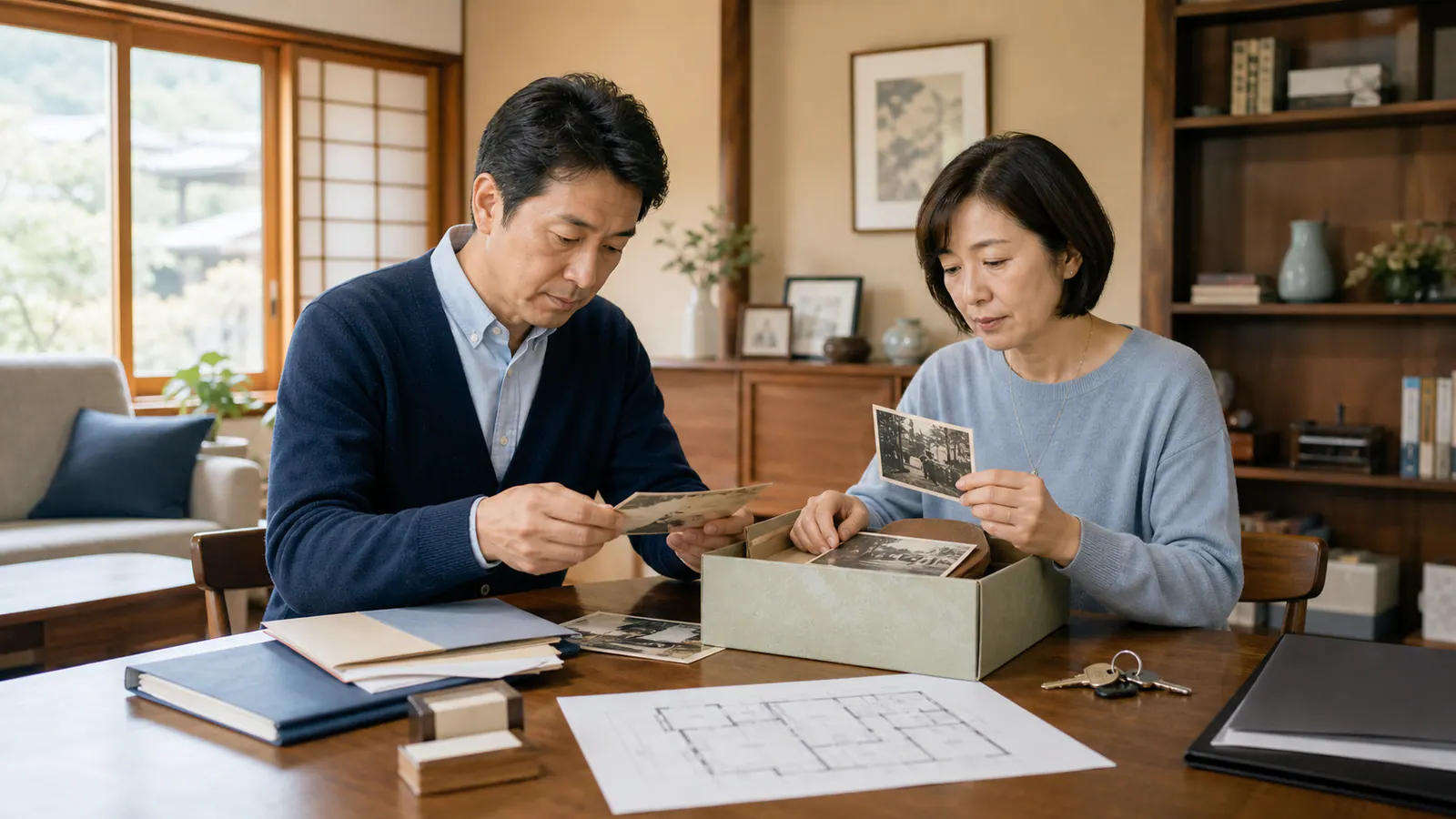 家財が残る実家で片付け資料と不動産資料を分け相談順を考える家族
