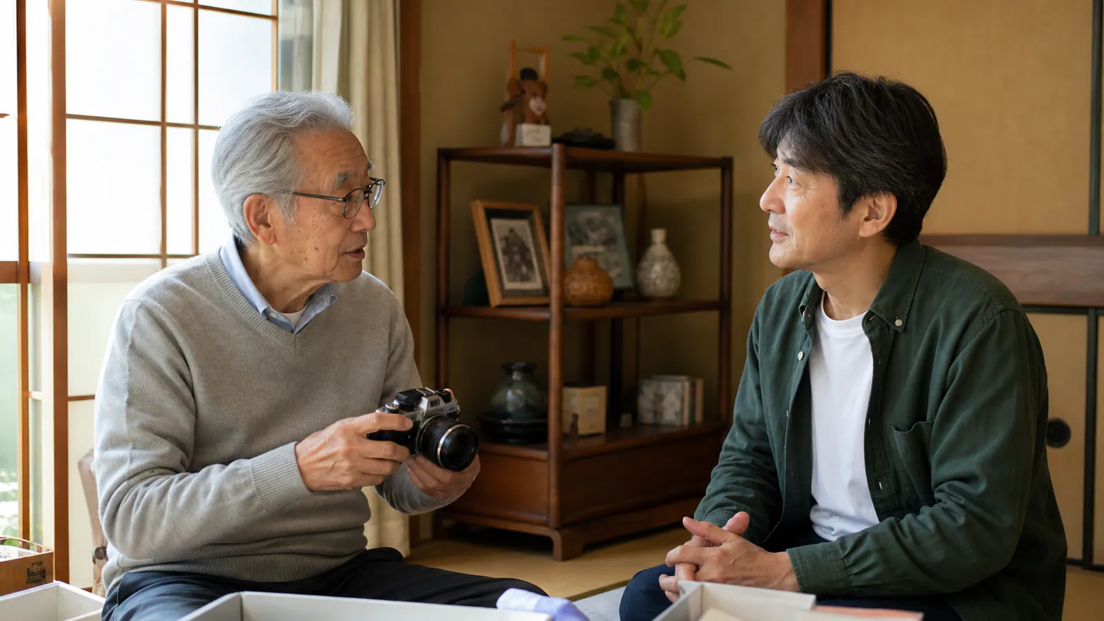 実家の食卓で親の話を聞きながら穏やかに相談する家族